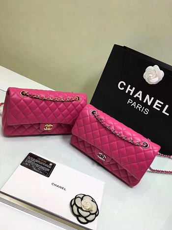 CHANEL 1112 Rose Red Medium Size 2.55 Lambskin Leather Flap Bag With Gold/Silver Hardware