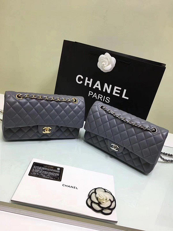 CHANEL 1112 Grey Medium Size 2.55 Lambskin Leather Flap Bag With Gold/Silver Hardware - 1