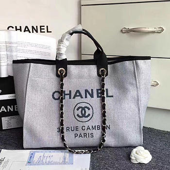 Chanel Grey Canvas Large Deauville Shopping Bag A68046 VS07815