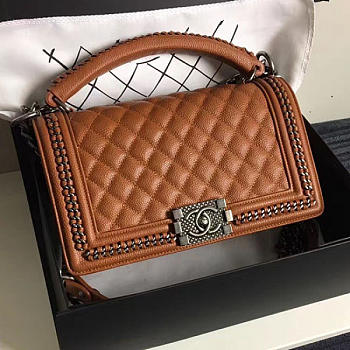 Chanel Grained Calfskin Boy Bag with Top Handle Orange A14041 VS06715