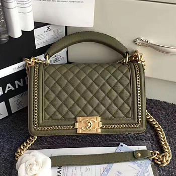 Chanel Green Quilted Caviar Boy Bag with Top Handle 180302 VS09524