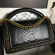 Chanel Snake Leather Boy Bag with Top Handle Black Gold A14041 VS02449 - 6