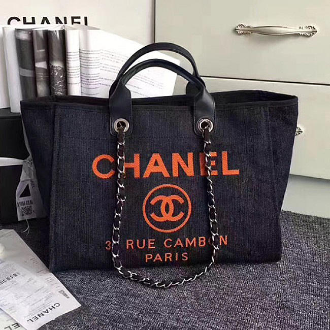 Chanel Dark Blue Canvas Large Deauville Shopping Bag A68046 VS04495 - 1