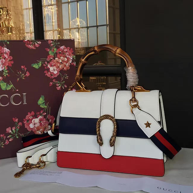 Gucci Dionysus medium top handle bag white/blue/red leather - 1