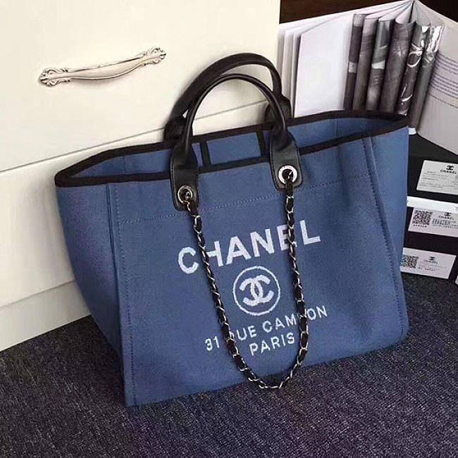 Chanel Blue Canvas Large Deauville Shopping Bag A68046 VS05826 - 1