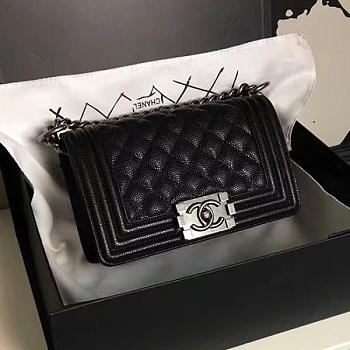 Chanel Small Quilted Caviar Boy Bag Black Silver A13043 VS03258