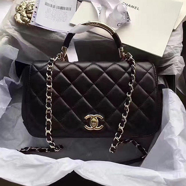 Chanel Lambskin Flap Bag with Top Handle Black A93752 VS02984 - 1