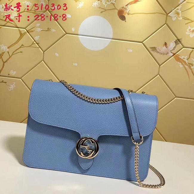 Gucci GG Flap Shoulder Bag On Chain Light Blue 510303 - 1