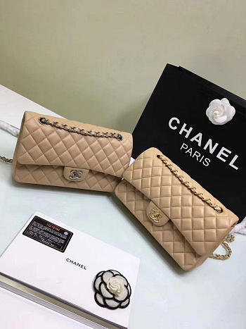 CHANEL 1112 Beige Medium Size 2.55 Lambskin Leather Flap Bag With Gold/Silver Hardware