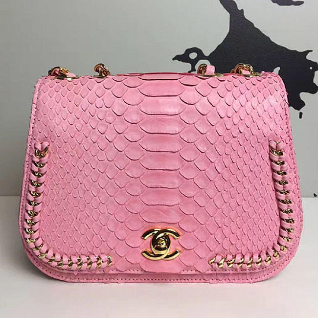 Chanel Snake Leather Flap Shoulder Bag Pink A98774 VS09287 - 1