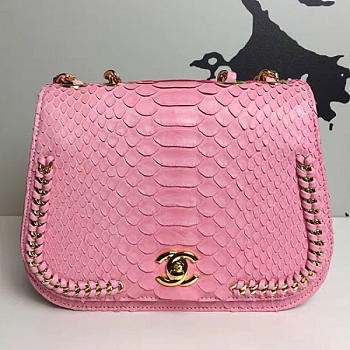 Chanel Snake Leather Flap Shoulder Bag Pink A98774 VS09287