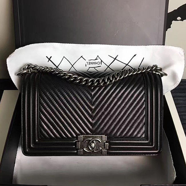 Chanel Medium Chevron Lambskin Boy Bag Black A13043 VS03203 - 1