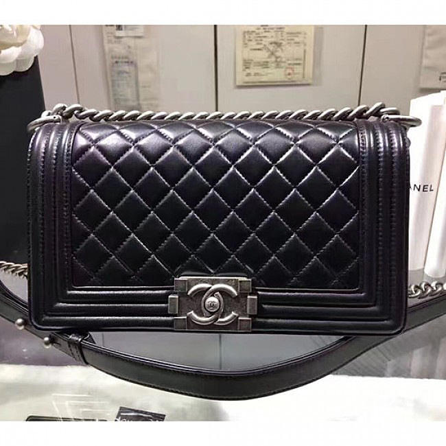 Chanel Black Quilted Lambskin Medium Boy Bag Silver Hardware A67086 VS00641 - 1