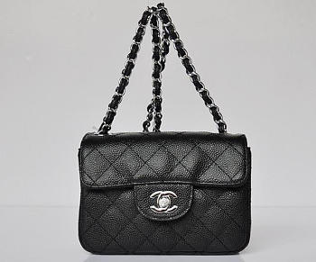 CHANEL 1112 Black Caviar Leather Flap Bag With Silver Hardware
