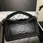 Chanel Snake Leather Boy Bag with Top Handle Black Silver A14041 VS06643 - 6