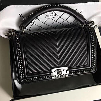 Chanel Chevron Lambskin Boy Bag with Top Handle Black A14041 VS05793