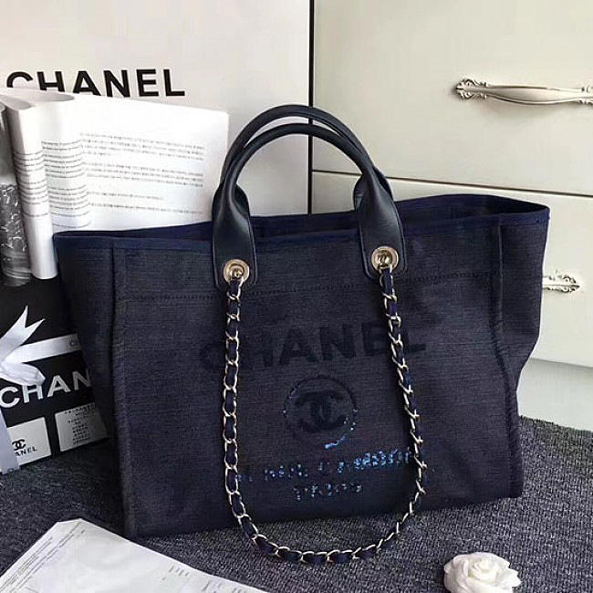 Chanel Canvas and Sequins Cubano Trip Deauville Shopping Bag Blue A66941 VS06532 - 1