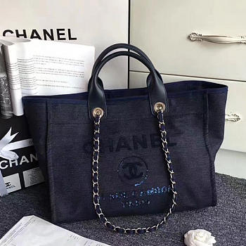 Chanel Canvas and Sequins Cubano Trip Deauville Shopping Bag Blue A66941 VS06532