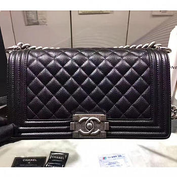 Chanel Black Quilted Caviar Medium Boy Bag Silver Hardware A67086 VS03041