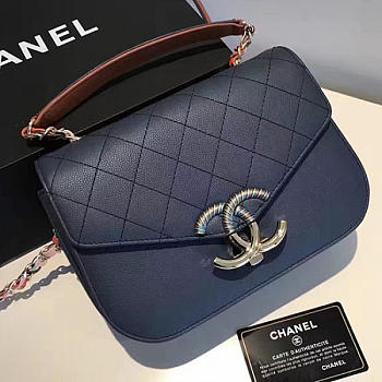 Chanel Grained Calfskin CC Flap Bag with Top Handle Blue A93633 VS06142