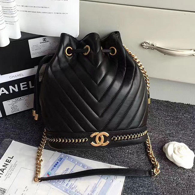 Chanel Lambskin Drawstring Bag Black A91885 VS03955 - 1