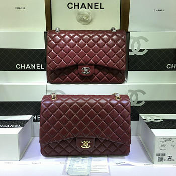 CHANEL 1112 Maroon Red Size 33cm Lambskin Leather Flap Bag With Gold / Silver Hardware