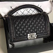 Chanel Grained Calfskin Boy Bag with Top Handle Black A14041 VS03895 - 1