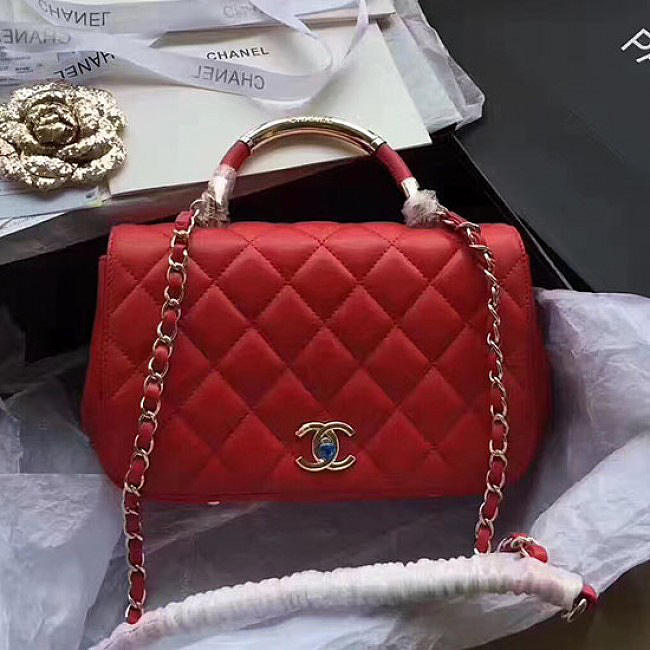 Chanel Lambskin Flap Bag with Top Handle Red A93752 VS09681 - 1