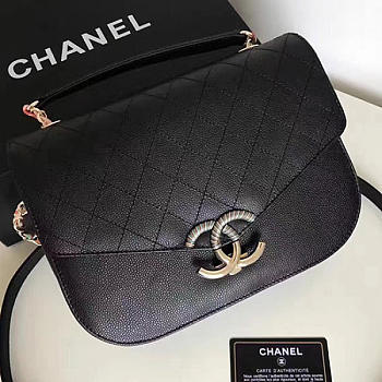 Chanel Grained Calfskin CC Flap Bag with Top Handle Black A93633 VS04911