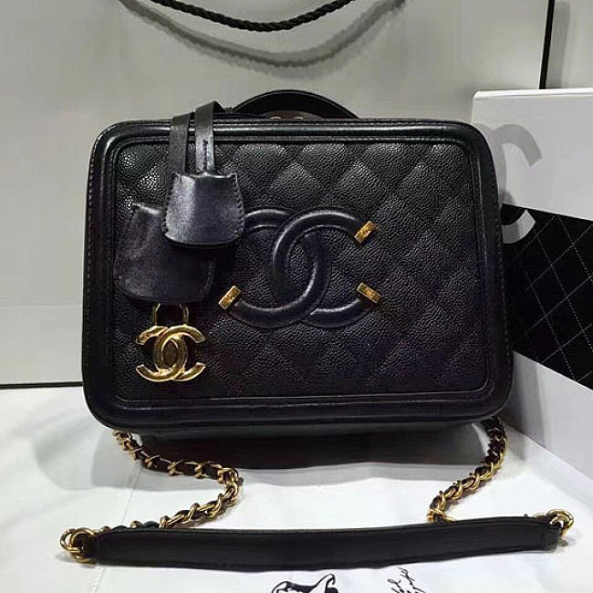 Chanel CC Filigree Vanity Case Bag Black Grained Calfskin A93343 VS00421 - 1