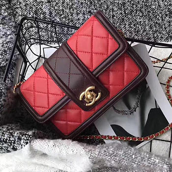 Chanel Lambskin Small Chain Wallet Red A91365 VS01732