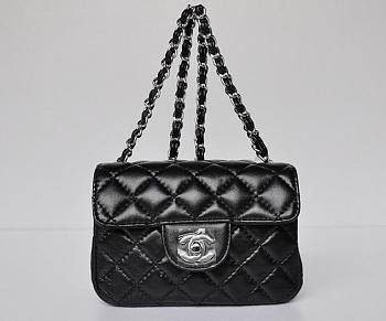CHANEL 1112 Black Lambskin Leather Flap Bag With Silver Hardware