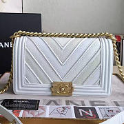 Chanel Chevron Medium Boy Bag White A67086 VS08105 - 1