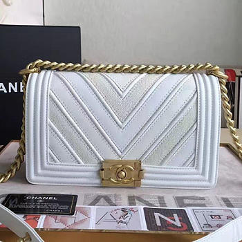 Chanel Chevron Medium Boy Bag White A67086 VS08105