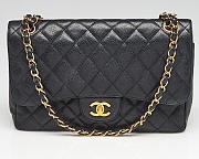 CHANEL Large Classic Handbag Grained Calfskin & Gold Metal  Black - 1