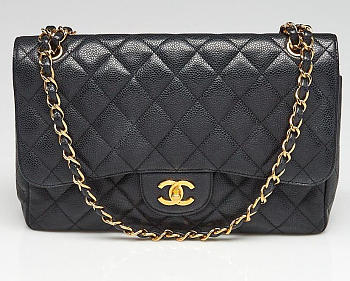 CHANEL Large Classic Handbag Grained Calfskin & Gold Metal  Black