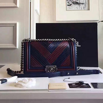 Chanel Medium Chevron Lambskin Boy Bag Red and Blue A13044 VS08117