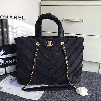 Chanel Black Canvas Patchwork Chevron Large Shopping Bag 260302 VS02391