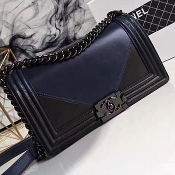 Luxury Chanel Lambskin Medium Boy Bag Navy Blue and Black A67086 VS07441
