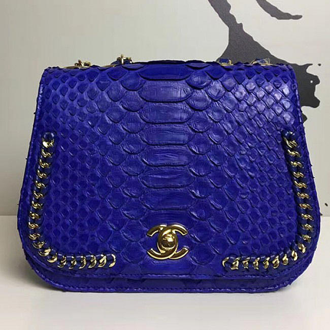 Chanel Snake Leather Flap Shoulder Bag Blue A98774 VS07583 - 1