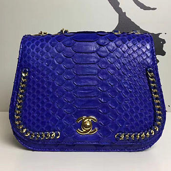 Chanel Snake Leather Flap Shoulder Bag Blue A98774 VS07583