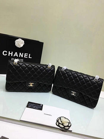 CHANEL 1112 black large size 30cm lambskin Leather Flap Bag with Gold/Silver Hardware