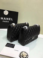 CHANEL 1112 black large size 30cm lambskin Leather Flap Bag with Gold/Silver Hardware - 6