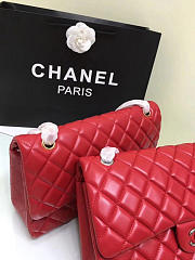 CHANEL 1112 Red Large Size 30cm Lambskin Leather Flap Bag With Gold/Silver Hardware - 6