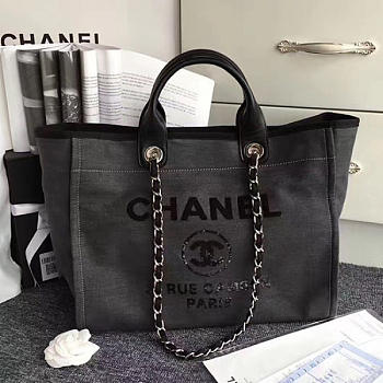 Chanel Canvas and Sequins Cubano Trip Deauville Shopping Bag Black A66941 VS08548