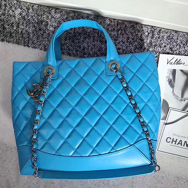 Chanel Quilted Lambskin Shopping Tote Bag Blue 260301 VS08291 - 1