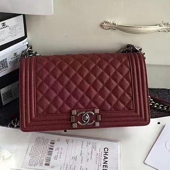 Chanel Burgundy Quilted Caviar Medium Boy Bag 180301 VS07454