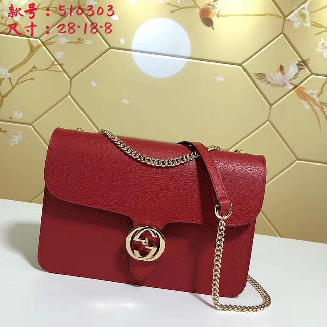 Gucci GG Flap Shoulder Bag On Chain Red 510303 - 1