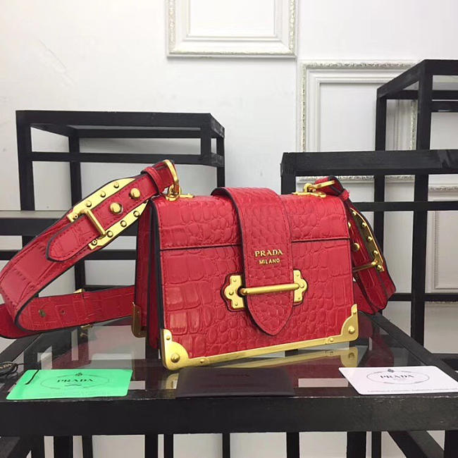 Prada Red Crocodile and Leather Cahier Shoulder Bag 1BA045 - 1