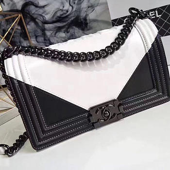 Chanel Lambskin Medium Boy Bag White and Black A67086 VS04859